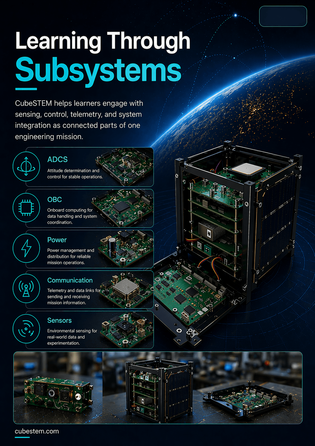 CubeSat kit — subsystem detail from product brochure